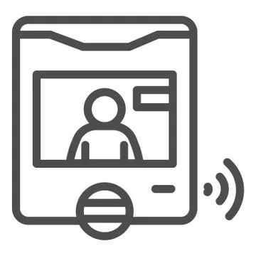 Intercom with guest on screen line icon, smart home symbol, person recognition Illustrazione stock