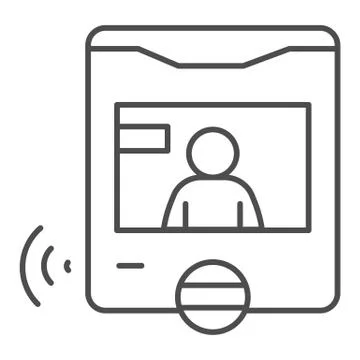 Intercom with guest on screen thin line icon, smart home symbol, person Illustrazione stock