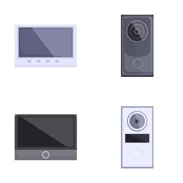 Intercom icons set cartoon vector. Video audio door phone entry system Stock Illustration