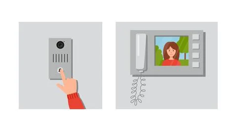 Intercom key panel and camera display devices flat vector illustration isolated. Stock Illustration
