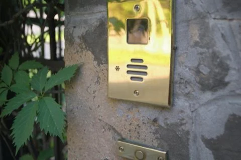 Intercom mounted on the building wall Fotos Stock