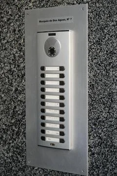 Intercom panel with camera and call buttons 스톡 사진