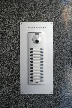 Intercom panel with camera and call buttons Stock Photos