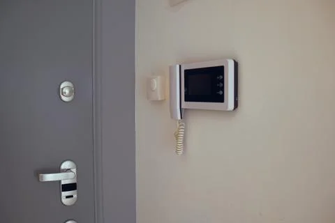 Intercom security system near door Stock Photos