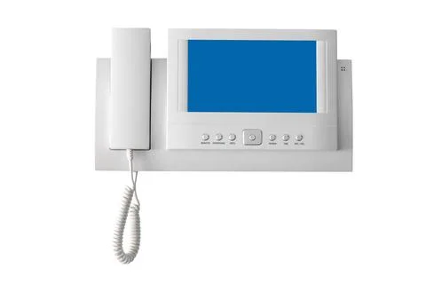 Intercom system with digital display isolated on white background Foto stock