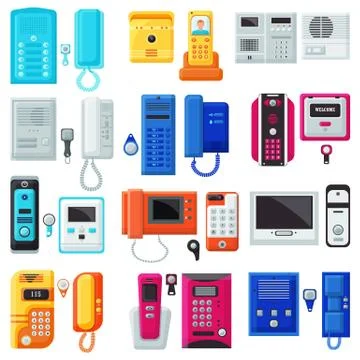 Intercom vector on-door communication equipment in house illustration set of Stock-Illustration
