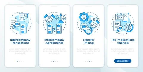 Intercompany transaction process blue onboarding mobile app screen Stock Illustration