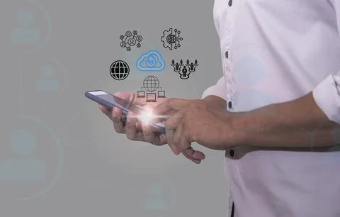 Interconnect, Interconnected Concept; People connect via wireless internet .. Stock Photos