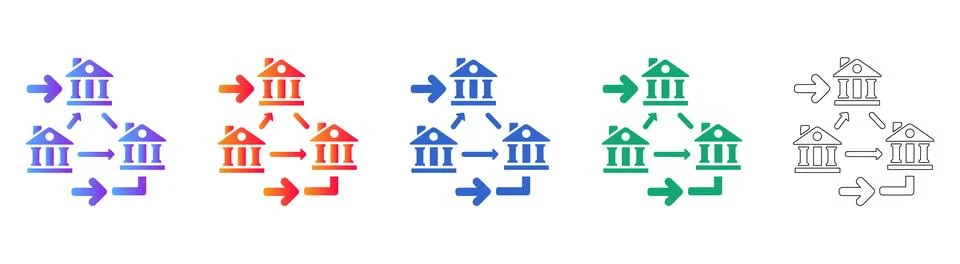 Interconnected Banking Network and Branch Icons Illustration