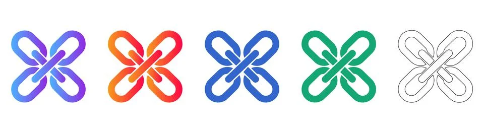 Interconnected Chain Link Icon Set Stock Illustration