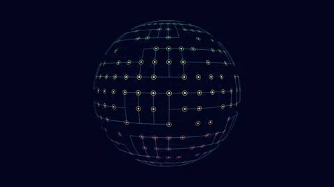 Interconnected circles form a 3d sphere in grid pattern Stock Footage 289196248