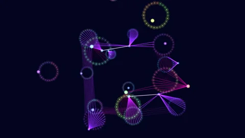 Interconnected circles in vibrant colors create a network pattern Stock Footage 255984199