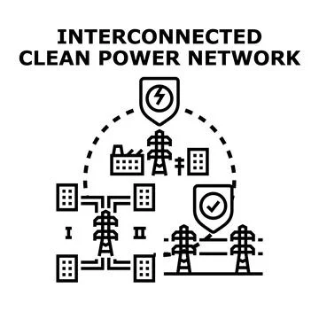 Interconnected clean power network managing sustainable energy Illustrazione stock