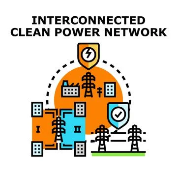 Interconnected clean power network managing sustainable energy Stock Illustration