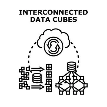Interconnected data cubes processing and synchronizing information 스톡 일러스트