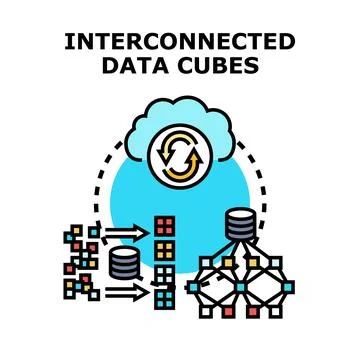 Interconnected data cubes processing and synchronizing information Stock Illustration
