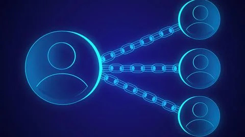 Interconnected data depicting a cryptocurrency blockchain on a dark backgroun Stock Illustration