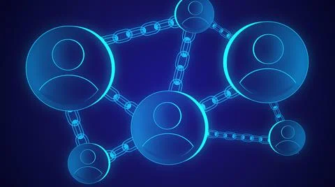 Interconnected data depicting a cryptocurrency blockchain on a dark backgroun Stock Illustration