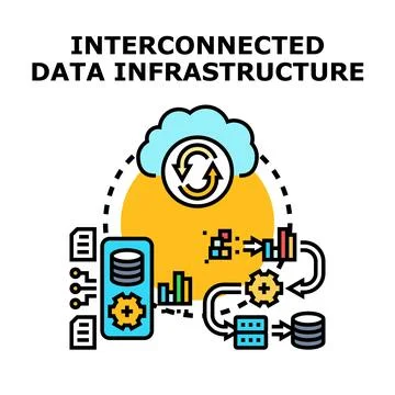 Interconnected data infrastructure and information processing concept Illustrazione stock