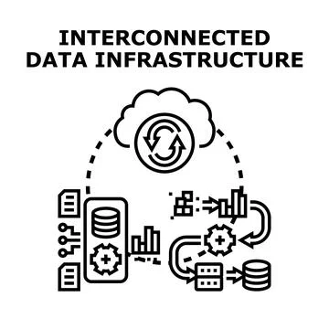 Interconnected data infrastructure and information processing concept Stock Illustration