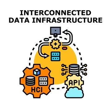 Interconnected data infrastructure building digital network technology Stock Illustration
