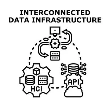 Interconnected data infrastructure building digital network technology 스톡 일러스트