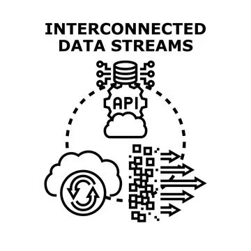 Interconnected data streams processing api information Stock Illustration