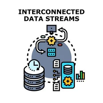 Interconnected data streams processing digital information network 스톡 일러스트