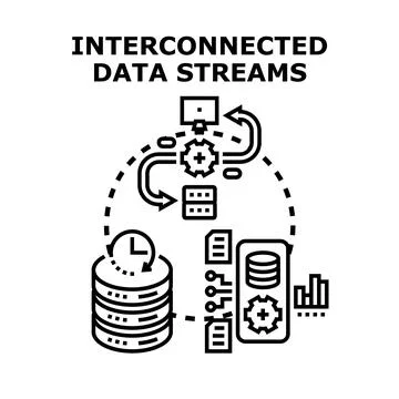 Interconnected data streams processing digital information network イラスト素材