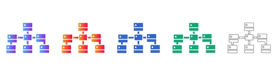 Interconnected Database Server and Data Storage Network Icons Stock Illustration