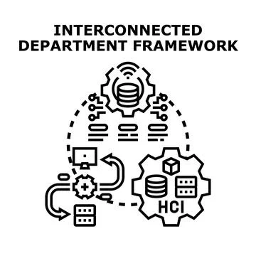 Interconnected department framework and system concept Illustrazione stock
