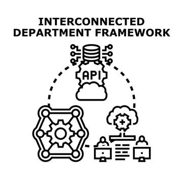 Interconnected department framework representing data flow management Illustrazione stock