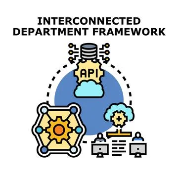 Interconnected department framework representing data flow management Stock-Illustration