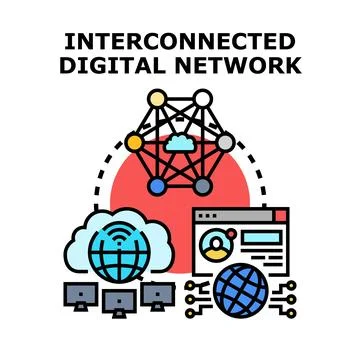 Interconnected digital network global communication technology concept Illustrazione stock