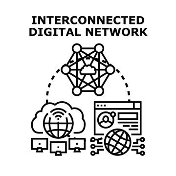 Interconnected digital network global communication technology concept Illustrazione stock