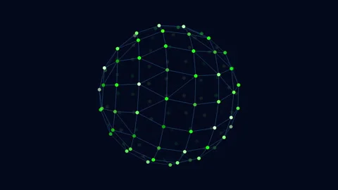 Interconnected dots create striking 3d sphere on black background Video stock 300738395