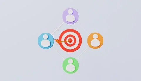 Interconnected figures with target in the center, representing teamwork Stock Illustration