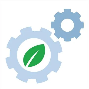 Interconnected gear with green leaf icon symbol of cooperation partnership .. Stock Illustration