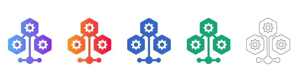 Interconnected Gear Network Illustration Set for System Processes イラスト素材