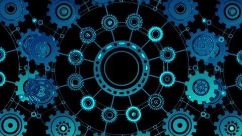 Interconnected gear shapes turning motion looped animated v Stock Footage 318227903