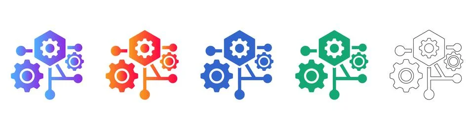 Interconnected Gears and Hexagon System Graphic Stockillustratie