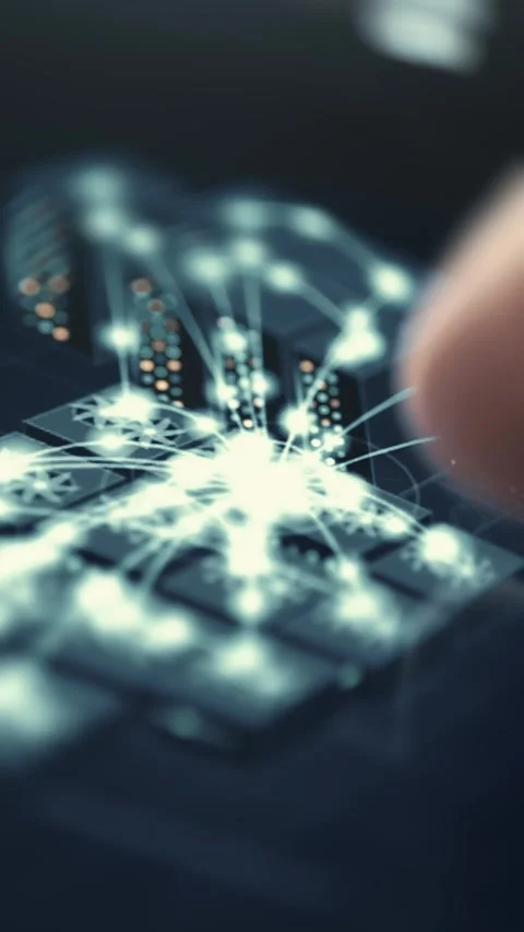 Interconnected GPU Processor Grid Glowing With Data Activity 4K Stock Footage 341337586