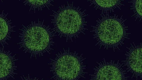 Interconnected green line circles in dark background Stock Footage 289212834