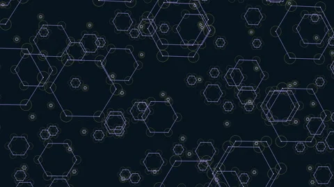 Interconnected hexagonal pattern on dark background Stock Footage 263569210