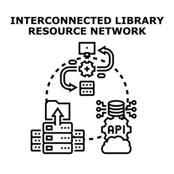 Interconnected library resource network system concept diagram イラスト素材