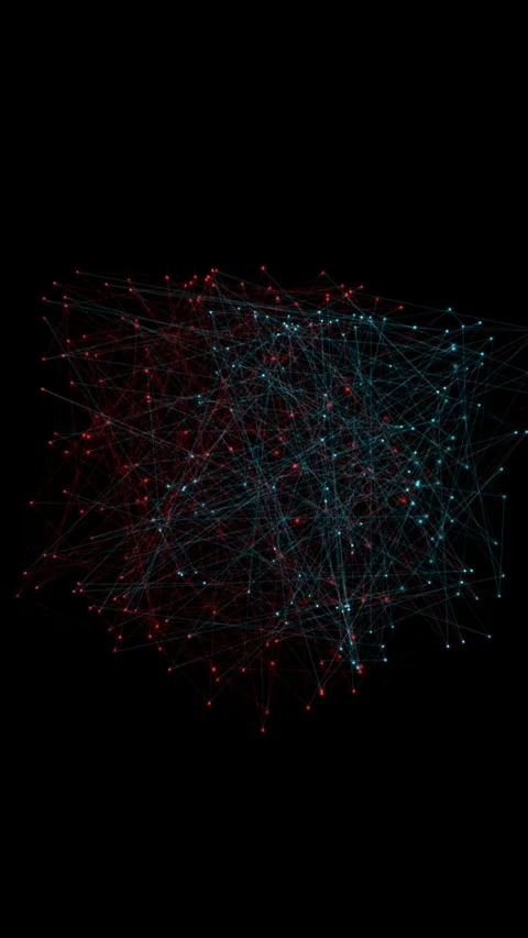 Interconnected lines and dots create dynamic geometric patterns on a black backg Stock Footage 329299701