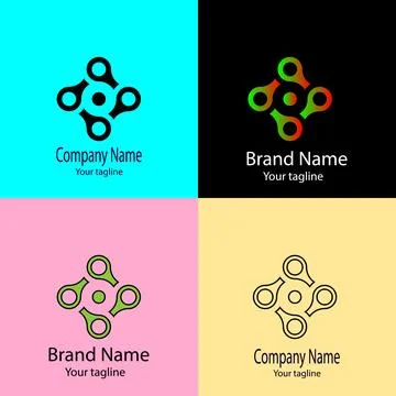 Interconnected Links with Central Dot Stock Illustration