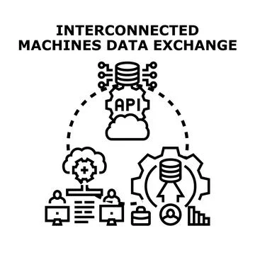 Interconnected machines data exchange concept vector illustration Illustrazione stock