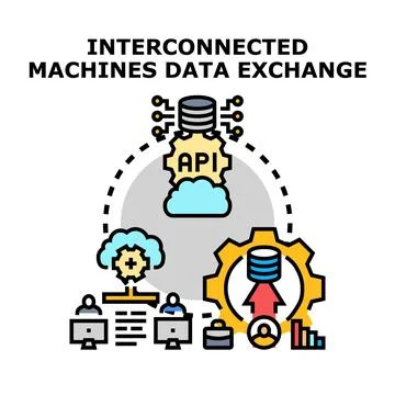 Interconnected machines data exchange concept vector illustration Stock Illustration