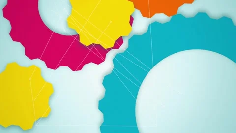 Interconnected mechanical cogs rotation seamless loop background Stock Footage 345601177